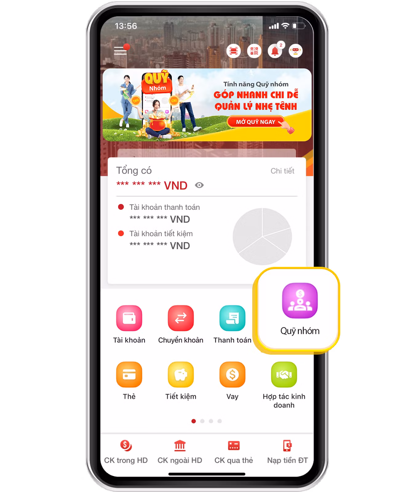 Để có thể trải nghiệm tính năng Quỹ nhóm, người dùng chỉ cần cập nhật phiên bản App HDBank mới nhất, bấm vào banner Quỹ nhóm trên màn hình trang chủ App hoặc chọn tính năng Quỹ nhóm.