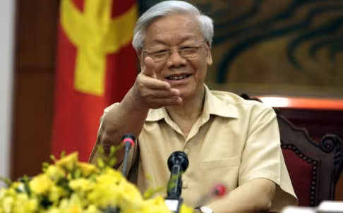 Tổng bí thư Nguyễn Phú Trọng chủ trì buổi họp báo trước khi thăm Hoa Kỳ. Ảnh: AP.