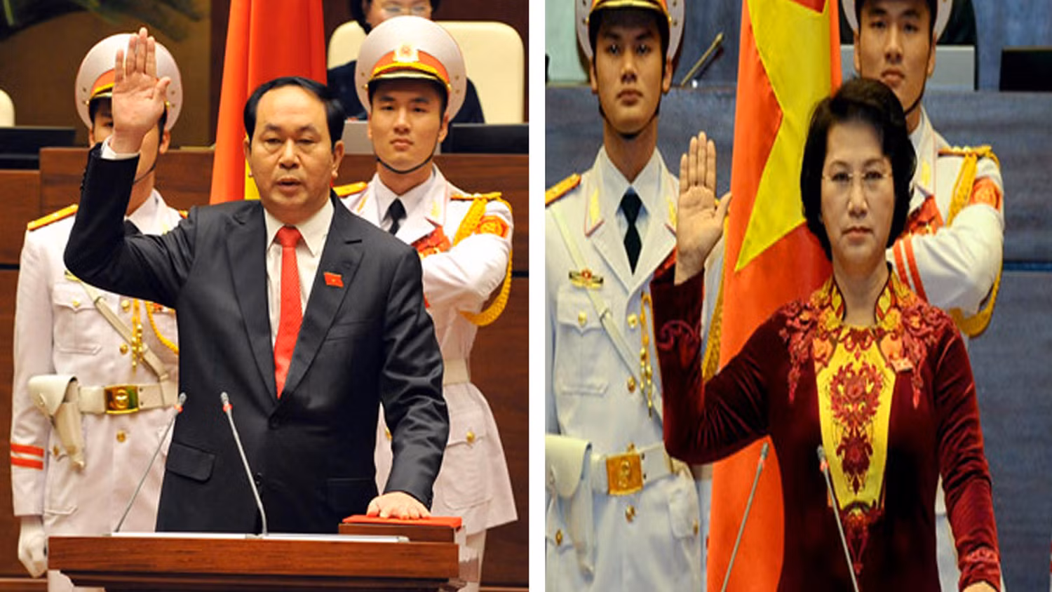 Lễ tuyên thệ thiêng liêng của Chủ tịch nước Trần Đại Quang và Chủ tịch Quốc hội Nguyễn Thị Kim Ngân. ảnh: Thanh niên. Lễ tuyên thệ thiêng liêng của Chủ tịch nước Trần Đại Quang và Chủ tịch Quốc hội Nguyễn Thị Kim Ngân. ảnh: Thanh niên.