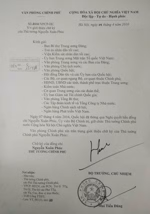 Giới thiệu chữ ký của Thủ tướng Nguyễn Xuân Phúc.