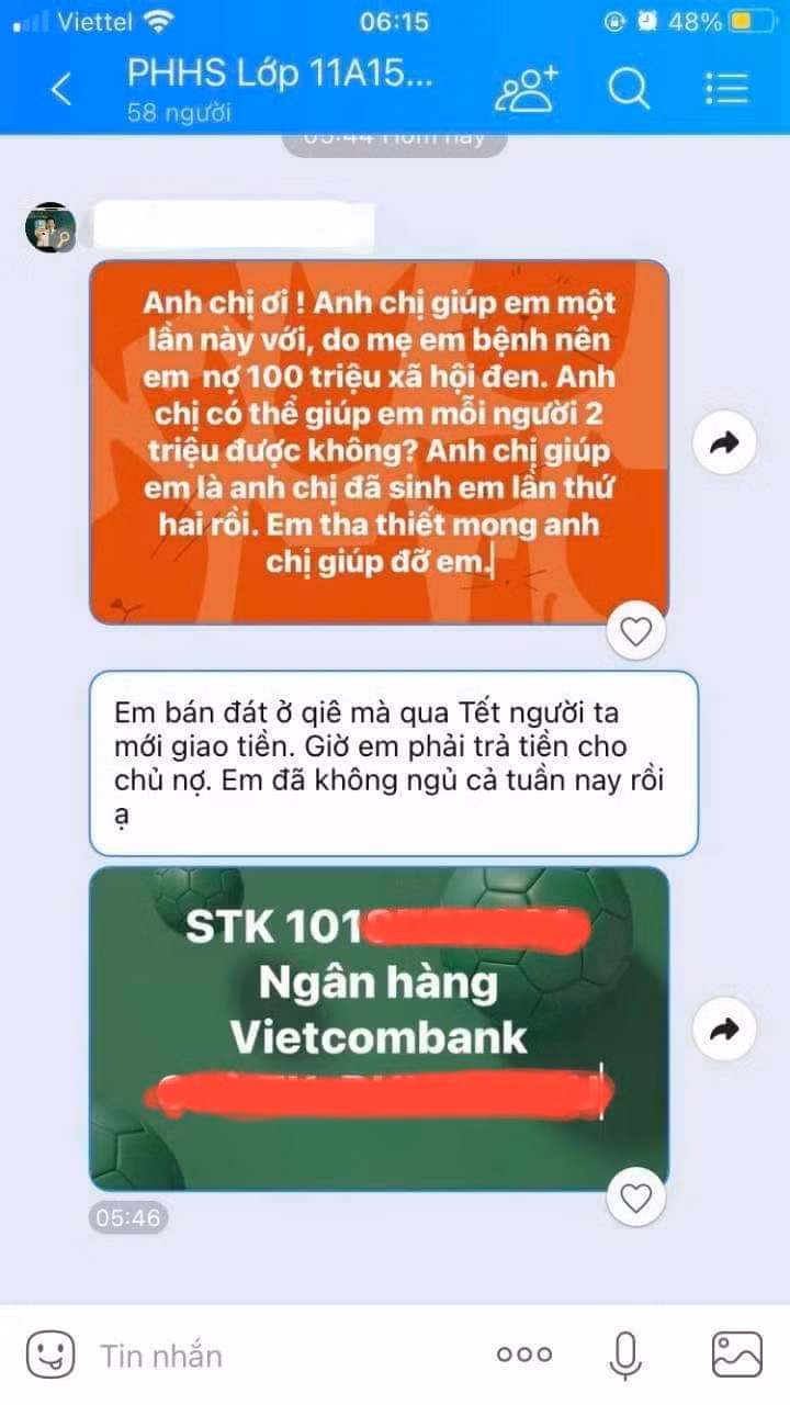 Tin nhắn được cho là của thầy D.gửi tới nhóm Zalo của lớp 11A15 Trường Nguyễn Công Trứ (ảnh: CTV) Tin nhắn được cho là của thầy D.gửi tới nhóm Zalo của lớp 11A15 Trường Nguyễn Công Trứ (ảnh: CTV)