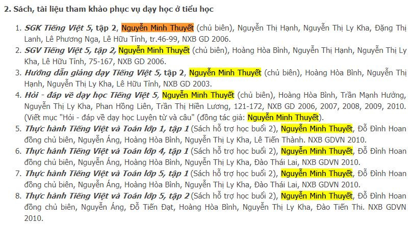 Một số đầu sách tham khảo, sách bổ trợ Giáo sư Nguyễn Minh Thuyết biên soạn. Ảnh chụp màn hình.