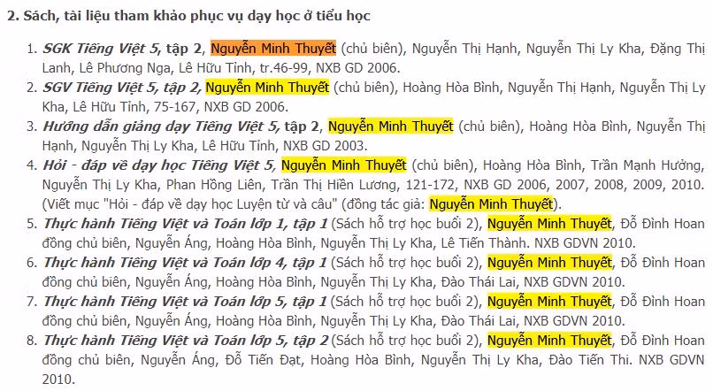 Một số đầu sách tham khảo, sách bổ trợ Giáo sư Nguyễn Minh Thuyết biên soạn. Ảnh chụp màn hình.