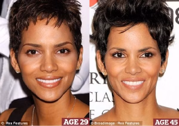 Nữ diễn viên Halle Berry hiện tại 45 tuổi, không thay đổi nhiều so với năm 29 tuổi.