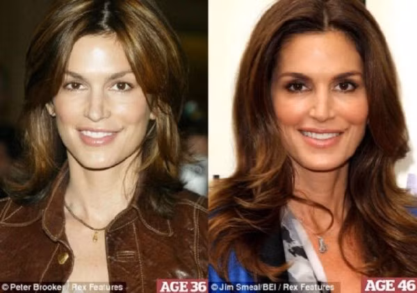 Siêu mẫu Cindy Crawford đẹp mặn mà ở tuổi 46. Khuôn mặt cô chỉ thay đổi vài nét so với 10 năm về trước.