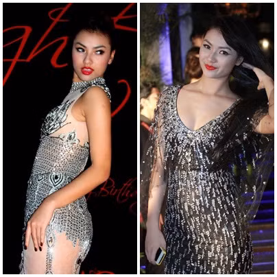 Dù là một trong những chân dài đình đám của làng giải trí, nhưng trong những trang phục lóng lánh này, người ta chẳng còn tìm thấy vòng 2 của Hồng Quế.