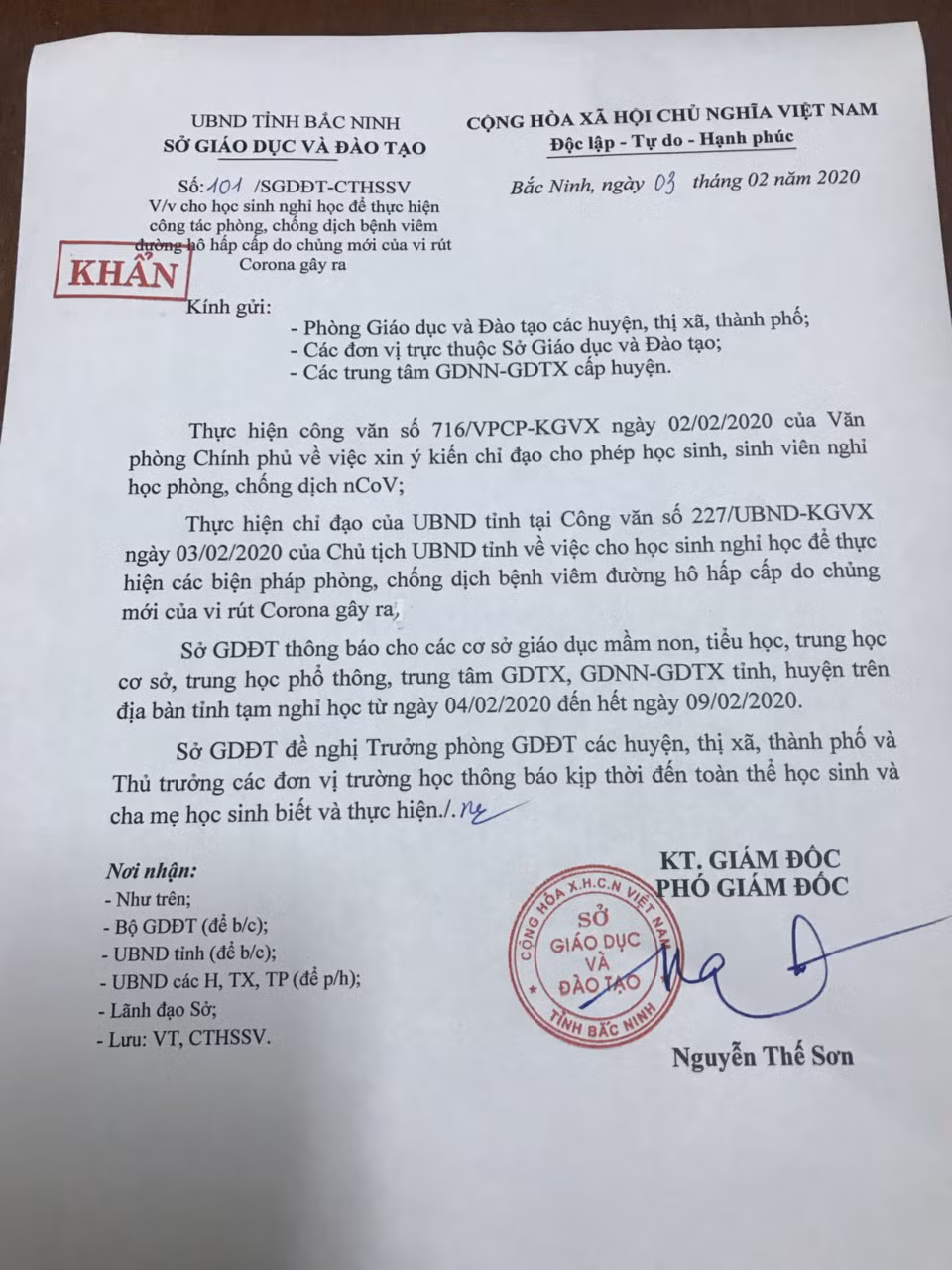 Học sinh tỉnh Bắc Ninh sẽ nghỉ học từ ngày mai đến hết tuần để phòng chống dịch Corona. Ảnh: NVCC.