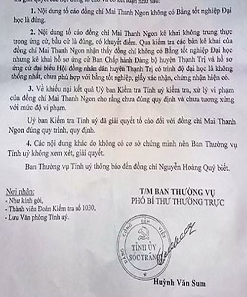 Trích công văn 819 do Phó Bí thư thường trực tỉnh Sóc Trăng ký hồi tháng 10/2018 (ảnh: CTV) Trích công văn 819 do Phó Bí thư thường trực tỉnh Sóc Trăng ký hồi tháng 10/2018 (ảnh: CTV)