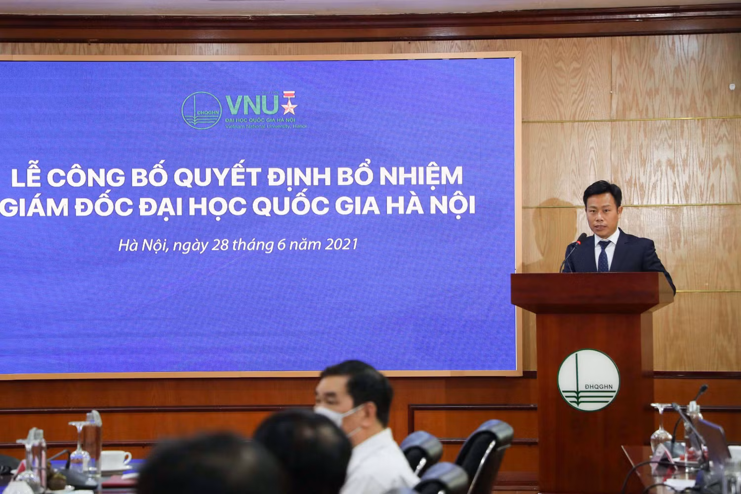 Tân Giám đốc Đại học Quốc gia Hà Nội Lê Quân thể hiện quyết tâm, nỗ lực phát triển Đại học Quốc gia Hà Nội trong giai đoạn mới (ảnh: VNU)