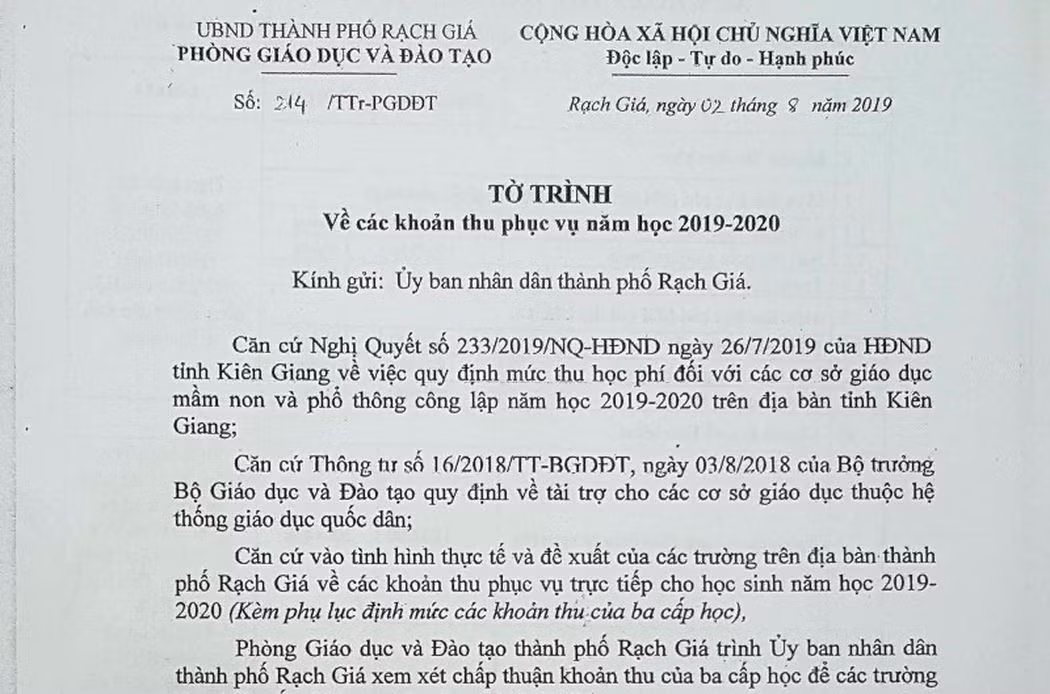Tờ trình số 214/TTr-PGDĐT. (Ảnh: A.M)