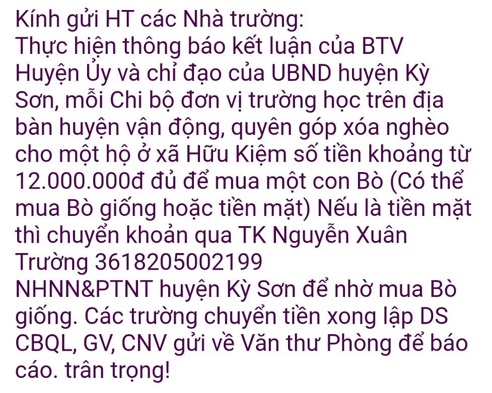 Tin nhắn của Phòng Giáo dục vào hệ thống Vnedu của các trường học (Ảnh CTV)