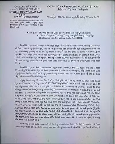 Trích văn bản 2239 của Sở Giáo dục Thành phố Hồ Chí Minh (ảnh: P.L)