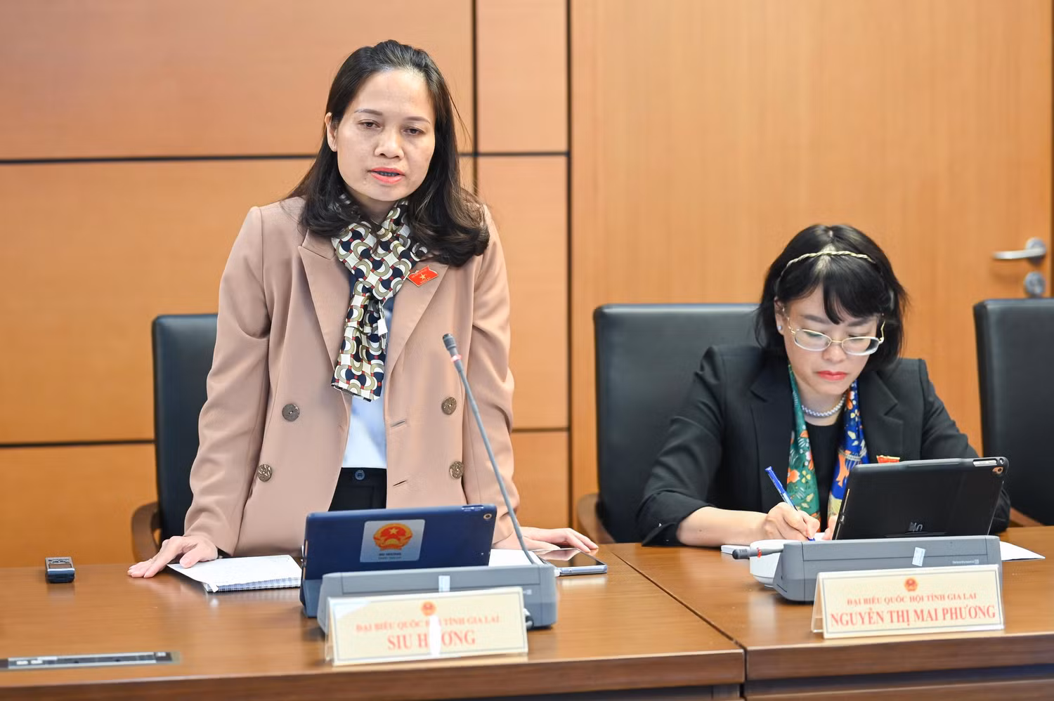 Đại biểu Siu Hương - Đoàn Đại biểu Quốc hội tỉnh Gia Lai bày tỏ sự lo lắng về tình trạng công chức, viên chức xin nghỉ việc hoặc chuyển sang khu vực tư nhân gia tăng. (Ảnh: quochoi.vn).