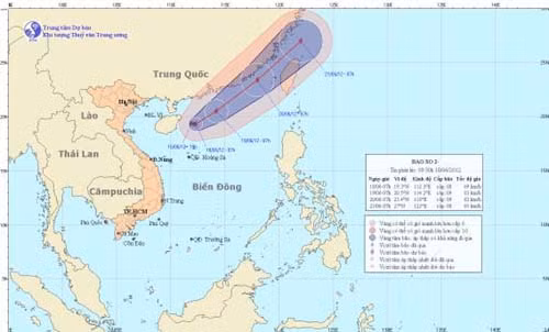 Bản đồ dự báo đường đi của bão số 2. Nguồn: Trung tâm dự báo khí tượng thủy văn T.Ư.