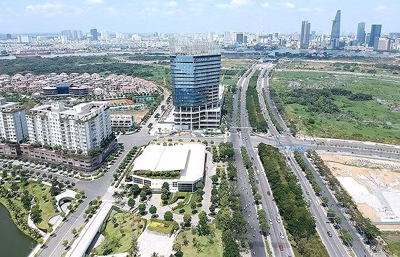 Một góc Thủ Thiêm hiện nay. (Ảnh: Cao Thăng - Báo Sài Gòn Giải Phóng Điện tử)
