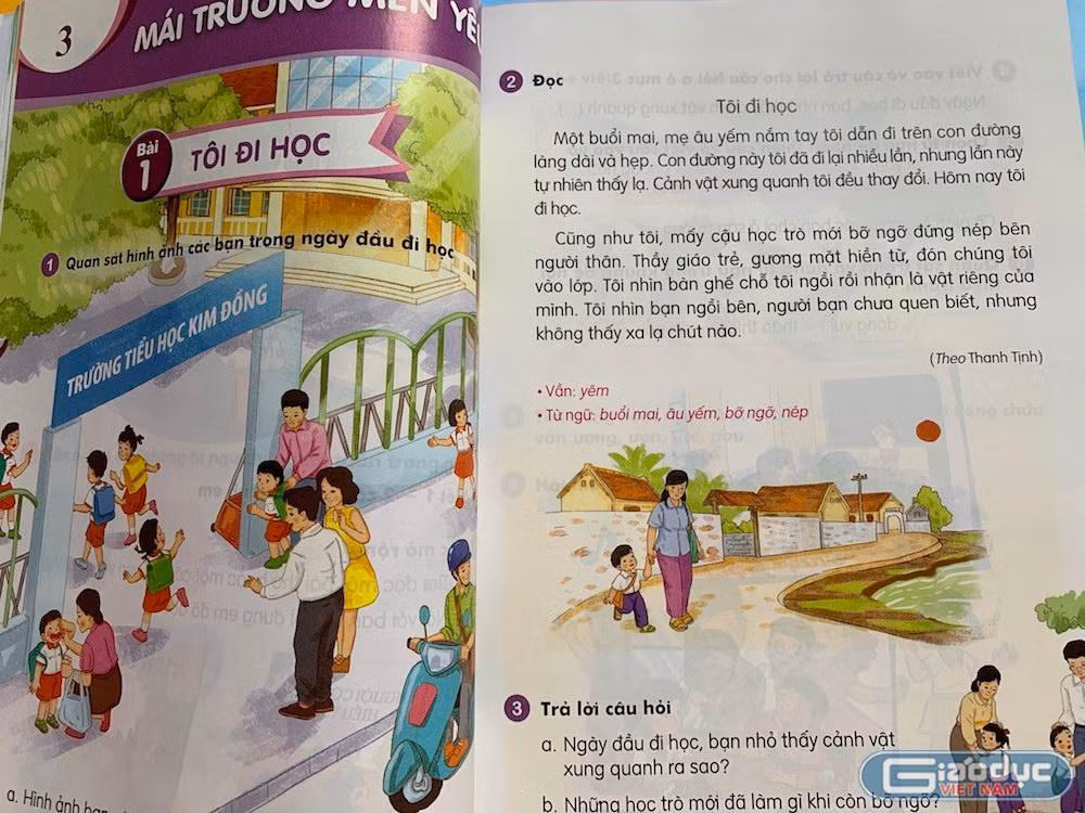 Văn bản "Tôi đi học" trong sách giáo khoa lớp 1, tập 2 (Bộ Kết nối tri thức với cuộc sống) bị cắt gọt tùy tiện. Ảnh: Vương Thuỷ