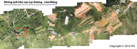 Toàn cảnh khu vực Lạc Dương, Lâm Đồng. Ảnh được ghép từ hàng trăm tấm ảnh nhỏ do máy ảnh chuyên dụng gắn trên máy bay không người lái chụp. Ảnh chụp lại từ màn hình: VGP.