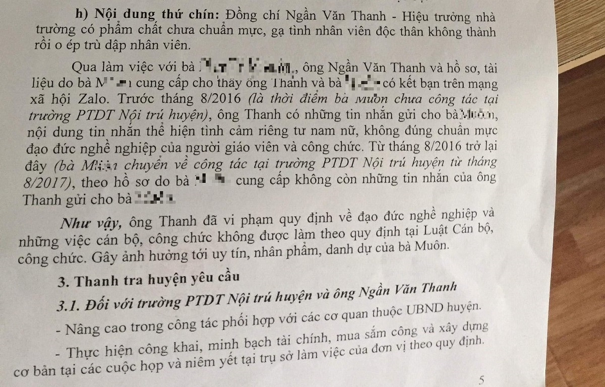 Báo cáo kết quả kiểm tra, xác minh của Thanh tra huyện Vân Hồ đã chỉ rõ nội dung thứ 9 kiến nghị của cô M. là đúng. Ảnh: NVCC.
