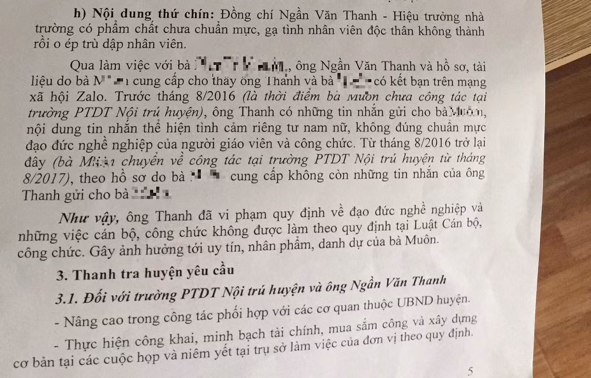 Báo cáo kết quả kiểm tra, xác minh của Thanh tra huyện Vân Hồ đã chỉ rõ nội dung thứ 9 kiến nghị của cô M. là đúng. Ảnh: NVCC.