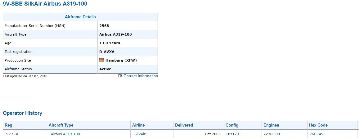 Chiếc Airbus A319 (số xuất xưởng 2568). Ảnh: Chụp từ màn hình planespotters. Chiếc Airbus A319 (số xuất xưởng 2568). Ảnh: Chụp từ màn hình planespotters.