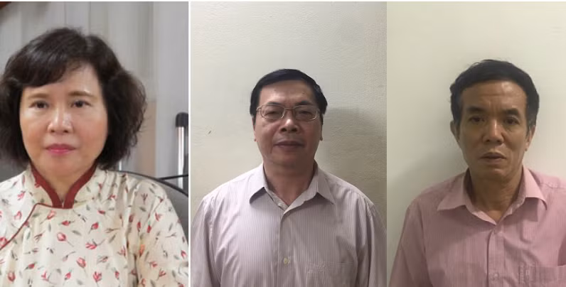 Từ trái qua, các bị can: Hồ Thị Kim Thoa, Vũ Huy Hoàng, Phan Chí Dũng. Ảnh tổng hợp từ cổng thông tin điện tử Bộ Công an. Từ trái qua, các bị can: Hồ Thị Kim Thoa, Vũ Huy Hoàng, Phan Chí Dũng. Ảnh tổng hợp từ cổng thông tin điện tử Bộ Công an.