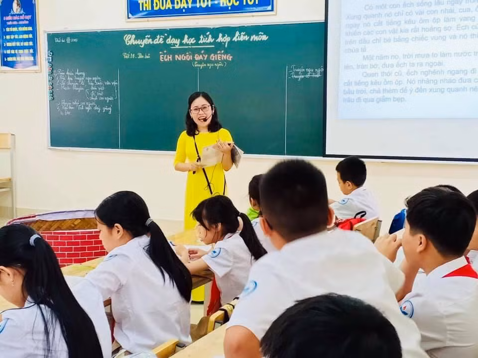 Một tiết dạy học tích hợp môn Ngữ văn của cô và trò Trường Trung học cơ sở Nguyễn Du (Nam Từ Liêm - Hà Nội). Ảnh: Website nhà trường