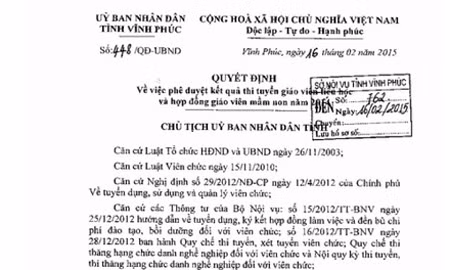 QĐ số 448 của UBND tỉnh Vĩnh Phúc được ban hành đã kịp thời đảm bảo quyền lợi của thí sinh.