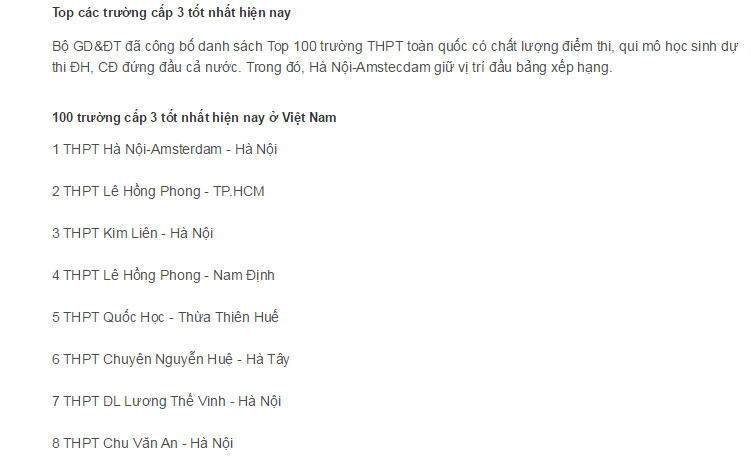Trang khoahocthuvi.net đăng tải thông tin các trường cấp 3 tốt nhất Việt Nam, theo ông Quách Tuấn Ngọc là không có cơ sở. Trang khoahocthuvi.net đăng tải thông tin các trường cấp 3 tốt nhất Việt Nam, theo ông Quách Tuấn Ngọc là không có cơ sở.