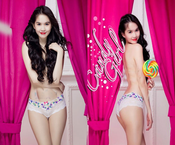 Trong loạt ảnh mới này, nữ hoàng đồ lót không ngại bán nude dùng tóc và kẹo mút để che ngực.