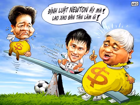 Theo như lời mẹ của Công Vinh thì nguyên nhân khiến anh chọn bầu Kiên là vì tiền. (Ảnh biếm họa: TTVH)