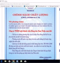 Ảnh chụp màn hình “Chính sách chất lượng” của Công ty đóng tàu Nam Triệu.