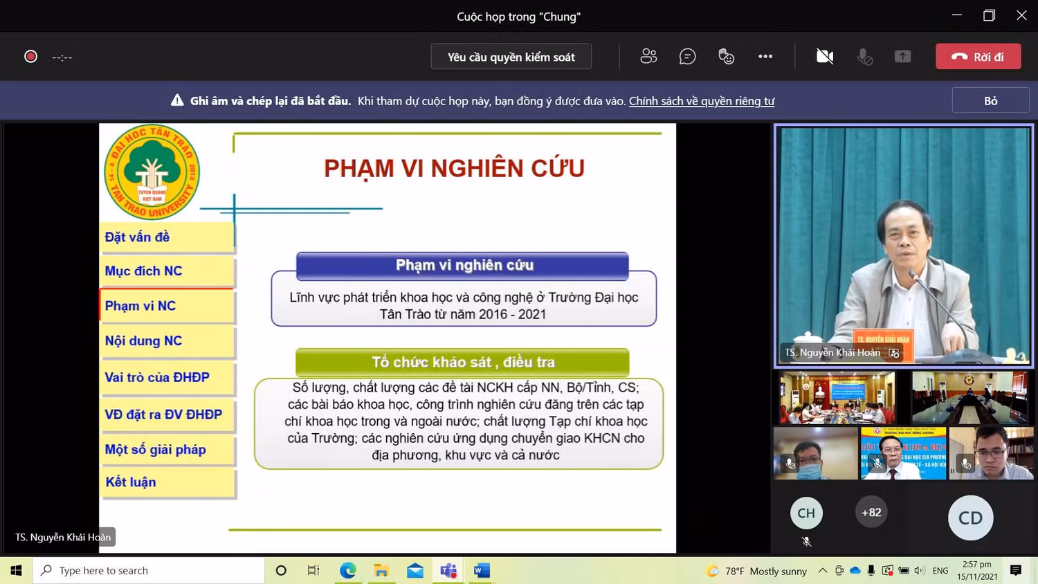 Tiến sĩ Nguyễn Khải Hoàn, Trường Đại học Tân Trào (Tuyên Quang) chia sẻ tại hội thảo. (Ảnh chụp màn hình)