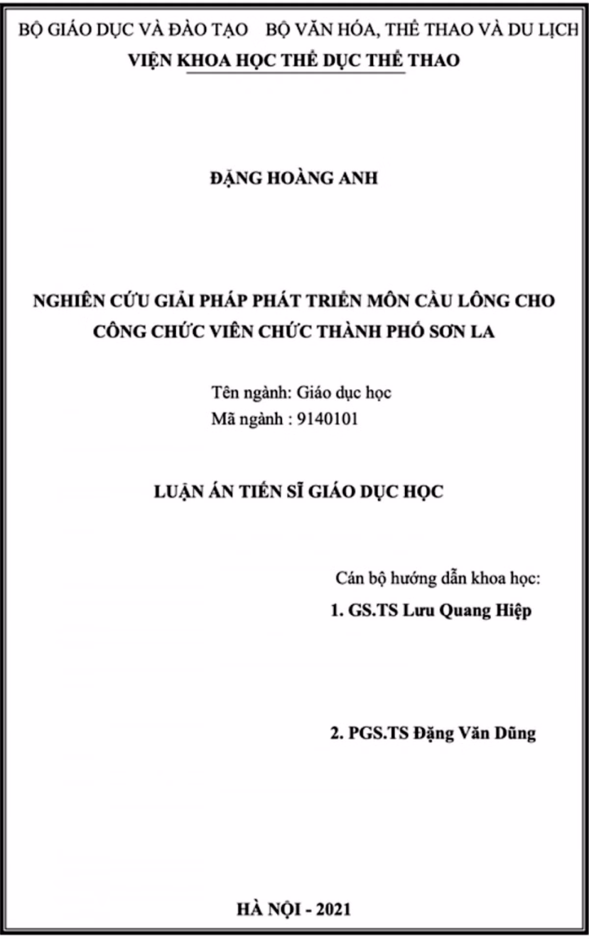 Luận án "Nghiên cứu giải pháp phát triển môn cầu lông cho công chức viên chức thành phố Sơn La" của nghiên cứu sinh Đặng Hoàng Anh gây xôn xao trên nhiều diễn đàn học thuật. (Ảnh: Chụp màn hình)