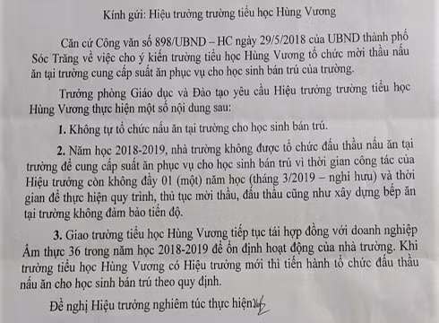 Trích công văn 341 gửi Trường tiểu học Hùng Vương, thành phố Sóc Trăng (ảnh: P.L)