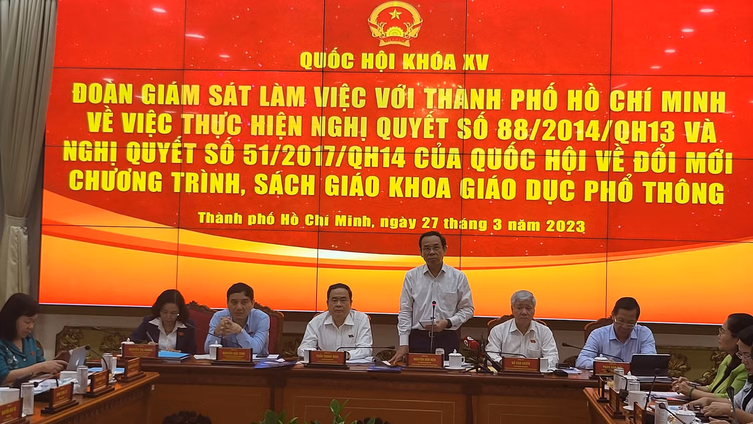 Bí thư Thành ủy Thành phố Hồ Chí Minh Nguyễn Văn Nên phát biểu tại buổi làm việc. (Ảnh: P.L)