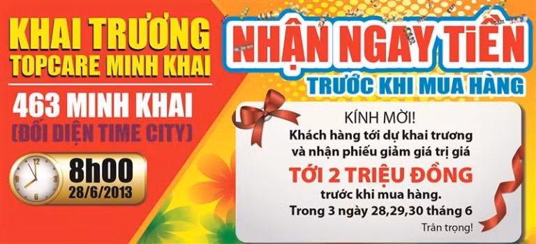 Tặng tiền trước – Mua hàng sau, giúp khách hàng thoải mái rinh về những sản phẩm điện máy mà mình thích. Cơ hội có một không hai, duy nhất Mừng khai trương Topcare Minh Khai