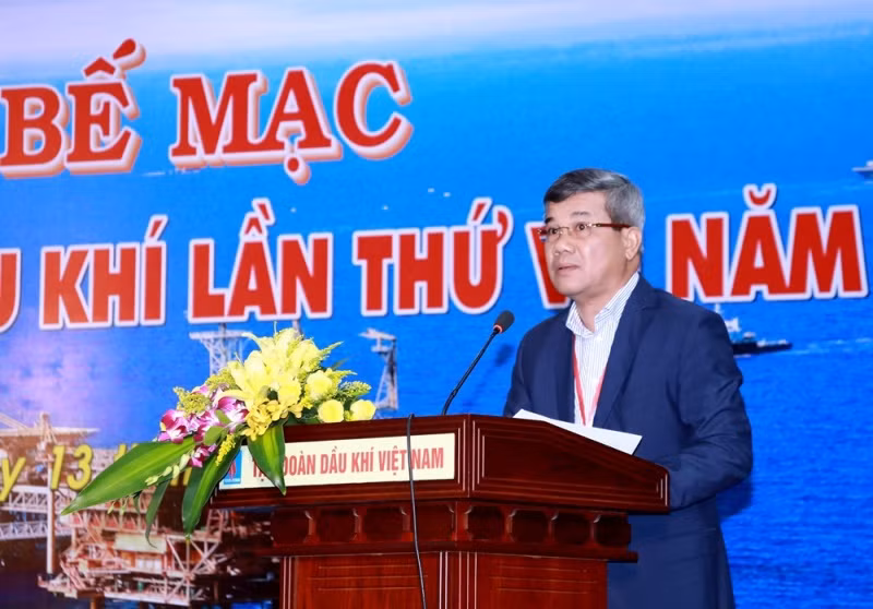 Đồng chí Đỗ Chí Thanh - Phó Tổng giám đốc Tập đoàn Dầu khí Việt Nam, Trưởng Ban Tổ chức Hội thi tay nghề Dầu khí lần thứ V phát biểu tại buổi trao giải