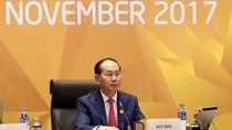 Chủ tịch nước Trần Đại Quang chủ trì Phiên họp kín thứ nhất với chủ đề “Tăng trưởng sáng tạo, phát triển bao trùm và việc làm bền vững trong kỷ nguyên số”, trong khuôn khổ Hội nghị các Nhà lãnh đạo Kinh tế APEC lần thứ 25. Ảnh: TTXVN