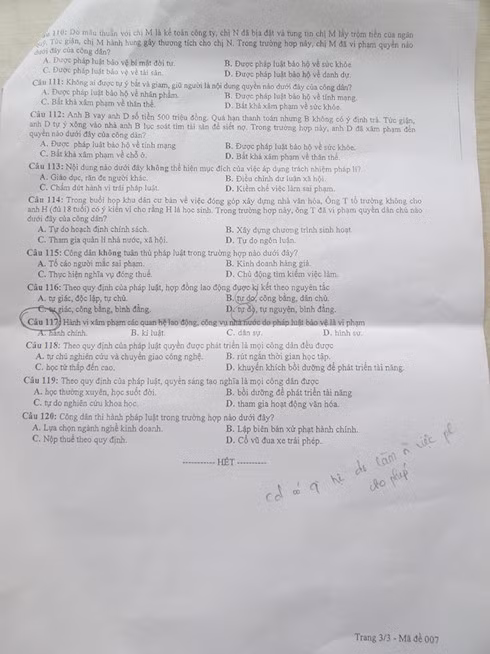Đề thi thử môn Giáo dục công dân (Ảnh: vov.vn)