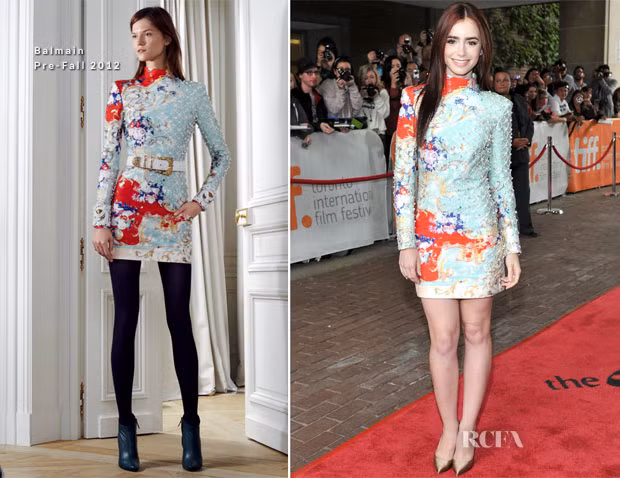 "Nàng Bạch Tuyết" Lily Collins xinh đẹp trong bộ váy xanh của Balmain. "Nàng Bạch Tuyết" Lily Collins xinh đẹp trong bộ váy xanh của Balmain.
