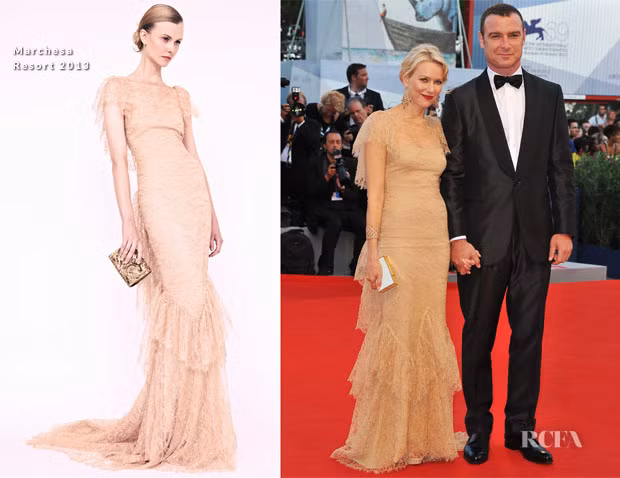 "Thiên nga Úc" Naomi Watts xinh đẹp trong chiếc váy màu nude của Marchesa.