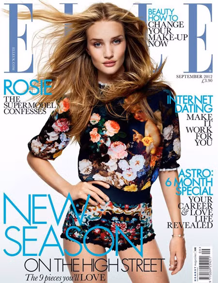 Cũng vẫn là trên trang bìa Tạp chí Elle nhưng với ấn bản tại UK, Rosie Huntington-Whiteley lại đem đến một làn gió mát tươi trẻ, đầy sức sống.