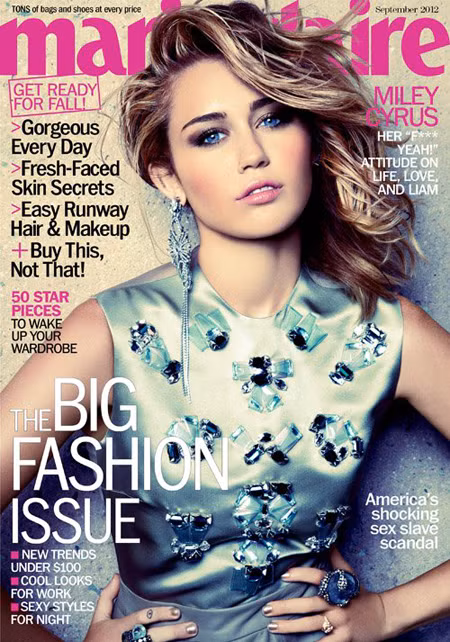Một trong những nàng "công chúa" của nước Mỹ Miley Cycrus đằm thắm trên trang bìa Marie Claire.