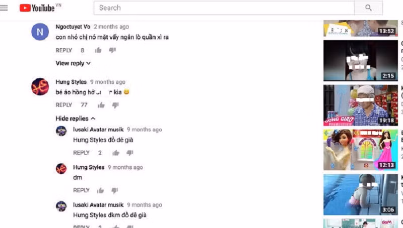 Rất nhiều quảng cáo trên Youtube bị gắn các nội dung bình luận dung tục, có tính "ấu dâm" gây hại cho trẻ nhỏ.