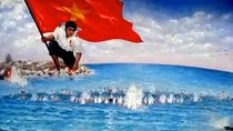 Bức tranh "Vòng tròn bất tử Gạc Ma" của họa sĩ Bùi Lệ Trang nhắc nhở chúng ta về chủ quyền và những hy sinh đầy bi tráng của cha anh.