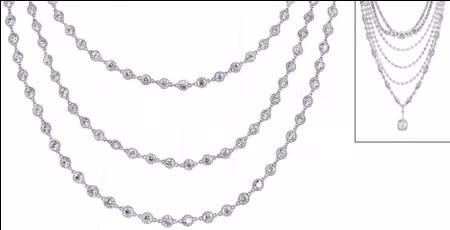 Neil Lane được hình thành từ 6 vòng dây xếp theo thứ tự và độ dài tỷ lệ, tổng thể trọng lượng nặng 140 carat, bao gồm kim cương hình quả lê và giọt lệ xếp xen kẽ. Lõi dây chuyền làm từ bạch kim tinh khiết dát mỏng, nâng độ sang trọng và tổng giá trị trang sức lên 4 triệu USD. Ảnh: World Most Expensive Neil Lane được hình thành từ 6 vòng dây xếp theo thứ tự và độ dài tỷ lệ, tổng thể trọng lượng nặng 140 carat, bao gồm kim cương hình quả lê và giọt lệ xếp xen kẽ. Lõi dây chuyền làm từ bạch kim tinh khiết dát mỏng, nâng độ sang trọng và tổng giá trị trang sức lên 4 triệu USD. Ảnh: World Most Expensive