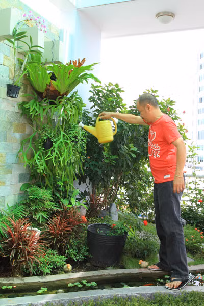 Lúc rảnh rỗi Hoàng Sơn rất thích chăm sóc vườn treo