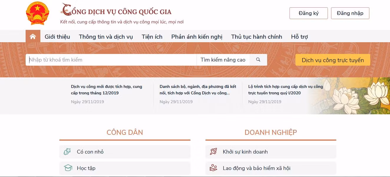 Ảnh chụp màn hình Cổng Dịch vụ công Quốc gia Ảnh chụp màn hình Cổng Dịch vụ công Quốc gia