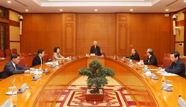 Tổng Bí thư, Chủ tịch nước Nguyễn Phú Trọng phát biểu chỉ đạo cuộc họp Tiểu ban Nhân sự Đại hội XIII của Đảng. (Ảnh: Trí Dũng/TTXVN)