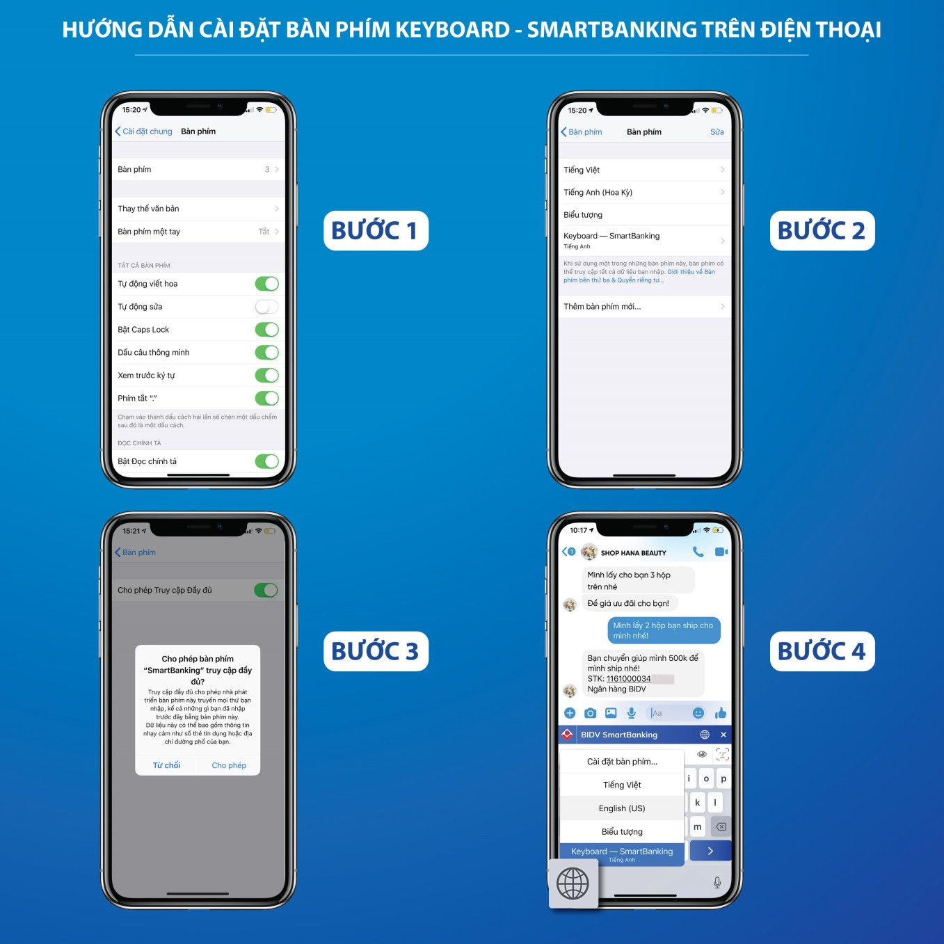 Các bước cài đặt bàn phím Keyboard – SmartBanking trên điện thoại. Hướng dẫn cài đặt chi tiết tại đây
